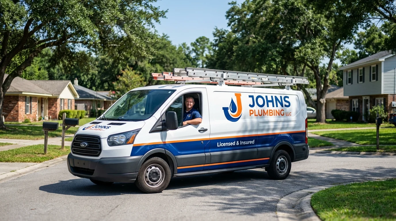 Johns Plumbing LLC service van in Hahnville, LA