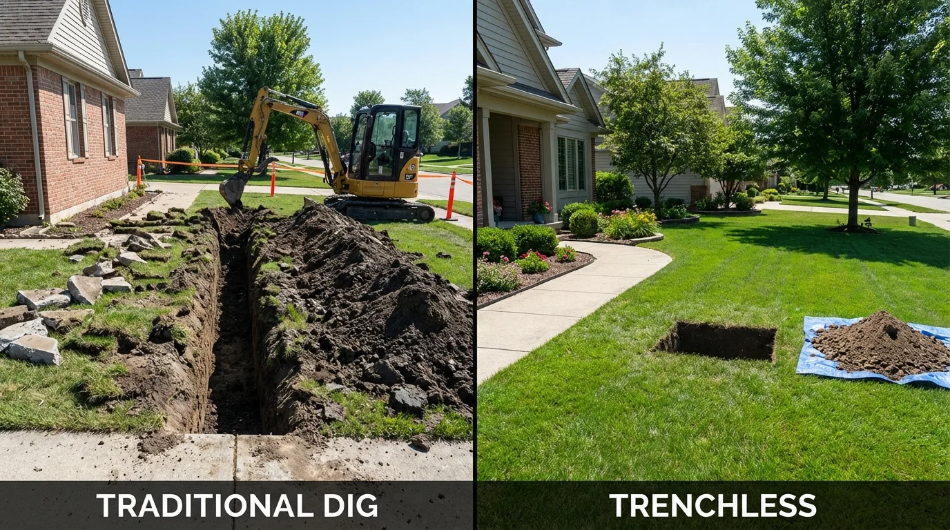 Trenchless sewer repair with minimal yard damage versus traditional excavation in Hahnville, LA